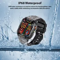 Lixada Intelligente Sportuhr mit Fitness-Tracker, LED-Taschenlampe, 2,0-Zoll-Bildschirm, über 100 Sportmodi, BT-Anruffunktion, Camouflage-Schwarz