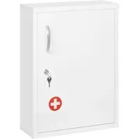 OKWISH Apothekerschrank Hängeschrank 40x15x54 cm abschließbar mit 2 Schlüsseln Wandmontage Stahl Weiß mit 3 Fächern und Türablagen für Bad und Küche