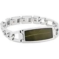 Holzkern Herren-Armband Edelstahl Modulus Blatt Grün/Silberfarben