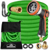 Gardebruk Flexibler Gartenschlauch 7,5m 3fach Latexkern Vollmessing Adapter 1/2" 3/4" Zoll Wandhalterung Tasche Flexschlauch Wasserschlauch Grün