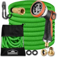 Gardebruk Flexibler Gartenschlauch 30m 3fach Latexkern Vollmessing Adapter 1/2" 3/4" Zoll Wandhalterung Tasche Flexschlauch Wasserschlauch Grün
