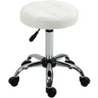MODFU Rollhocker höhenverstellbar drehbar Weiß 36x36x67 cm mit Rollen, gepolsterter Sitz aus Kunstleder, TÜV Gaslift für Studio Büro Küche