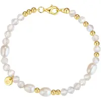 Glanzstücke Armband aus Sterling Silber mit Labradorit und Süßwasser-Zuchtperle in gelbgold | Gr.: 21 cm