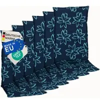 NYVI Gartenstuhl Auflagen Hochlehner 6er Set Barcelona - UV-Beständig, Atmungsaktiv, Strapazierfähig - Hochlehnerauflagen Sitzkissen Outdoor - Sitzauflagen für Gartenstühle 118x50cm Blume Hellblau