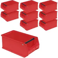 BRB-Lagertechnik 9x Sichtbox"PROFI" LB 3T mit Tragstab, LxBxH 350 x 200 x 150 mm, Inhalt 7,6 Liter, rot