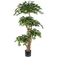 Creativ Green künstliche Pflanze Ficus Benjamini x5, ca 170cm grün, Naturstamm, im Topf, Kunststoffblätter