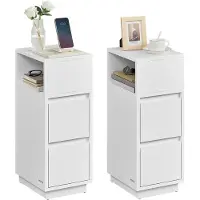Vasagle Nachttisch Weiß, 65 cm hoch, Modernes Design, MDF, 2 Schubladen