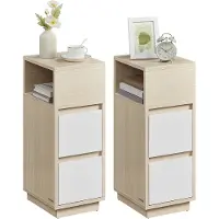 Vasagle KAILYN Kollektion - Nachttisch 2er Set 2 Schubladen offenes Fach naturbeige-wolkenweiß LET856N01