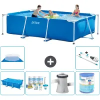 Intex -Schwimmbecken mit rechteckigem Rahmen – 300 x 200 x 75 cm – Blau – im Lieferumfang enthalten Sonnensegel - Wartungspaket - Filterpumpe für Schwimmbad - Filter - Bodenplane - Staubsauger
