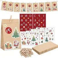 OEM Selbstbaufähiger Adventskalender 2025 - 24 Taschen - Braun - Mit Klebemerkern und Klemmen - Taschen für Adventskalender - Für Kinder und Erwachsene