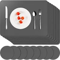 OEM Kunstleer-Tafelmatte-Set, wasserfest, antislip, wasbar, 2-teilig, grau, für Küche, Restaurant
