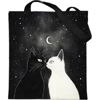 OEM Gepunktete Katzen Stofftasche mit Reißverschluss - Schöne Stofftasche - Damen Stofftasche - Stofftasche mit Reißverschluss - Jute Katzen-Tasche
