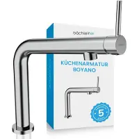 Bächlein Küchenarmatur Boyano (Chrom) – Schwenkbare Einhand-Spültischbatterie aus hochwertigem Messing – mit nach vorne gerichtetem Hebel