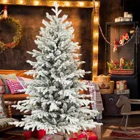 SUGIFT Künstlicher Weihnachtsbaum 150 cm beflockt, 1162 Zweige, Christbaum Kiefer mit Schnee, Grün/Weiß | 93x93x150 cm | 4,5 kg | klappbarer Metallständer
