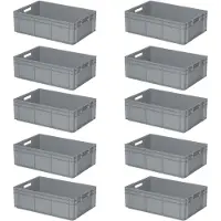 BRB-Lagertechnik 10 Euroboxen mit 2 Durchfassgriffen, LxBxH 600 x 400 x 220 mm, grau