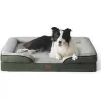 OEM Orthopädisches Hundebett, ergonomischer Hundesofa - 89 x 63 cm, Ei-Krätzchen für mittelgroße Hunde, waschbar, antislip, Naturfederoptik, Tannengrün