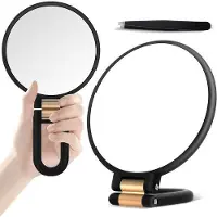 OEM Cosmetische Spiegel mit 30-fach Vergrößerung und Griff, faltenbarer Spiegel für genaue Make-up-Anwendung, matt schwarz