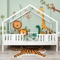 Meble Wróbel Kinderbett 80x190 cm – Bett mit Rausfallschutz & Lattenrost - Hausbett aus Kiefer Weiß - Kleinkindbett für Jungen & Mädchen - Standhöhe 20 cm