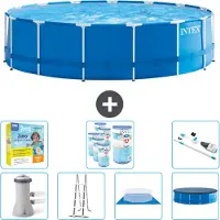 Intex Rundrahmen-Schwimmbecken – 457 x 122 cm – Blau – inklusive Pumpe – Leiter – Bodenplane – Abdeckung Wartungspaket - Filter - Staubsauger