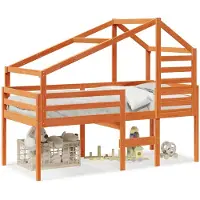 vidaXL Hochbett mit Dach Wachsbraun 90x190 cm Massivholz Kiefer