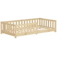 ML-Design Kinderbett 80x160 cm Natur Bodenbett für Kinder mit Lattenrost und Rausfallschutz Jugendbett aus massivem Kiefernholz Bettgestell Babybett