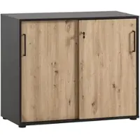 MÖBELPARTNER Aktenschrank Raven | Large | HxBxT 84x100x41cm | 2 Fächern & 2 abschließbare Schiebetüren | Eiche/Schwarz | Büroschrank von PROREGAL