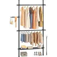 Songmics 3-stufiger Kleiderständer, höhen- und breitenverstellbar, offene Garderobe mit 2 Kleiderstangen und 1 Ablage HSRB35136B01