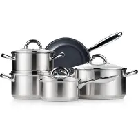 Stalgast Edelstahl Kochgeschirr-Set 9-teilig mit Sandwichboden, Kaltgriffen und Glasdeckeln für Induktion