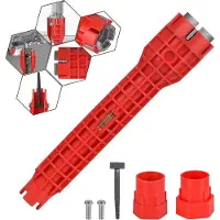 OEM Toiletbrille und Wasserhähnenausdrehwerkzeug - Multi 8 in 1 Werkzeug - Wasserhähnereparaturset - Premium Toilettenwender - Doppelkopfwerkzeug - für Toilette, Bad und Küche