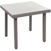 Proregal Poly-Rattan Gartentisch Mattis HxBxT 74,5x80x80 cm Grau Esstisch Beistelltisch Tisch Mit Glasplatte