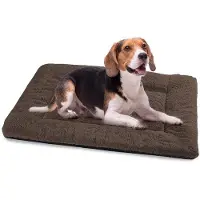 OEM Hundebett Mittelgroße Hunde Waschbar, 90x60 cm Hundekissen Fluffy mit Abriebfester Unterlage, Hundebetten für Mittelgroße Hunde, Braun, Kunstleder