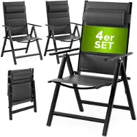 Casaria Gartenstühle 4er Set Klappbar Gepolstert Alu 8- Fach Verstellbar 120 kg Belastbarkeit Wetterfest Outdoor Balkon Camping Hochlehner Klappstuhl
