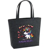 Hellweg Druckerei Huuraa Filzshopper Pew Pew cooles Einhorn 22 Liter Charcoal Melange Filztasche Geschenkidee