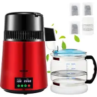 Sweiko Wasser Destillierer 1L / H Haushalt Rotes Wasserdestilliergerät Destilliertes Wasser herstellen 750 W, Doppelter Bildschirm Edelstahl Distilleranlage mit Glaskanne Reinwasser destilieren