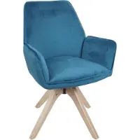 Mendler Esszimmerstuhl MCW-G67, Esstischstuhl Küchenstuhl Stuhl mit Armlehne, drehbar Holz Samt 320 g/m² MVG türkis-blau