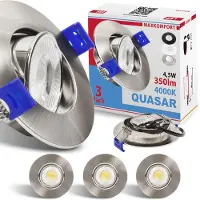 Maxkomfort GmbH Maxkomfort 3er Set LED Einbaustrahler Edelstahl gebürstet - Schwenkbar & Ultraflach, Neutralweiß 4000K, Deckenspots IP20, Einbauspots Ø90mm - Quasar