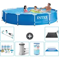 Intex -Schwimmbecken mit rundem Rahmen – 366 x 76 cm – Blau – im Lieferumfang enthalten Wartungspaket - Filterpumpe für Schwimmbad - Filter - Bodenplane - Staubsauger - Solarmatte