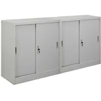Proregal Mega Deal 2x Aktenschrank ELEPHANT mit abschließbaren Schiebetüren | HxBxT 90x90x40cm | 2 Fachböden | Lichtgrau | Metallschrank abschließbar