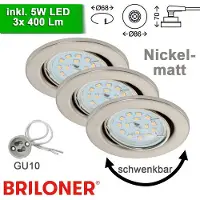 Briloner 3er Set Einbauspots nickel matt GU10 inkl. 5W LED schwenkbar