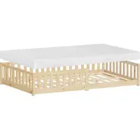 ML-Design Kinderbett 120x200 cm Natur Bodenbett für Kinder mit Matratze Lattenrost und Rausfallschutz Jugendbett aus massivem Kiefernholz Bettgestell