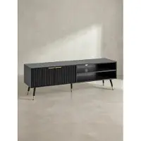KADIMA DESIGN Lowboard Schwarz mit Eiche-Nachbildung 150x51x39 cm TV-Kommode Modern, Design TV-Schrank Hoch, Fernsehtisch Fernsehschrank mit Türen & Ablagefächern, Fernsehkommode Wohnzimmer