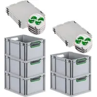 Proregal 5x Eurobox NextGen Color mit Auflagedeckel & Schiebeschnappverschlüsse | HxBxT 22x30x40cm | 20L | Griffe grün offen