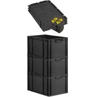Proregal SuperSparSet 3x Eurobox Nextgen Grip Mit Auflagedeckel Und Gelben Verschlüssen HxBxT 32x40x60cm 65 Liter Schwarz Griffe Geschlossen