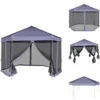 vidaXL Hexagonal Pop-Up Zelt mit 6 Seitenwänden Dunkelblau 3,6x3,1 m - Pavillons & Partyzelte