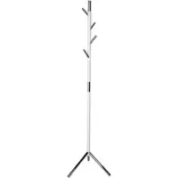 Proregal Schicker minimalistischer Garderobenständer mit 4 Aluminiumhaken | Höhe 180cm | Weiß, Haken verchromt