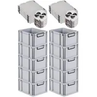 Proregal SparSet 10x Eurobox NextGen Color mit Auflagedeckel & Verschlüsse, HxBxT 22x30x40cm, 20L, Grau, Griffe schwarz zu, Eurobehälter