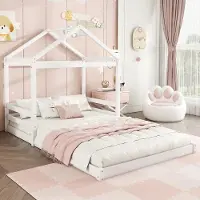 Ulife Kinderhausbett aus Kiefernholz in Grau, mit Lattenrost, minimalistisches Design, kreativ und einfach zu montieren,140x200 cm, Weiß