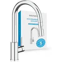 Bächlein Küchenarmatur 360 Grad schwenkbar - Farbe: Chrom – Einhand-Spültischbatterie mit ausziehbarem Schlauch und Brause mit Umschalt-Taste