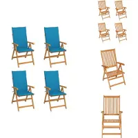 vidaXL Gartenstühle 4 Stk. mit Blauen Kissen Massivholz Teak - Gartenstühle