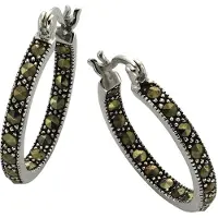 Zeeme Creolen 925/- Sterling Silber Markasit schwarz 2,3cm Rhodiniert ZEEme Schwarz